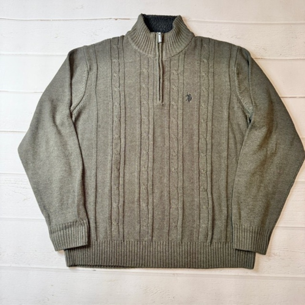 U.S. Polo Assn - Men’s Cable Knit Quarter Zip Sweater - Size X-Large.